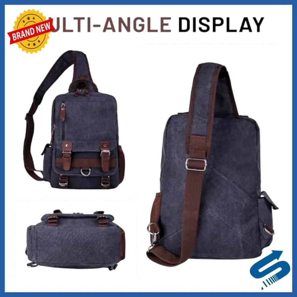 Canvas Messenger Bag Crossbody Sling Backpack Travel Daypack Adjustable Strap